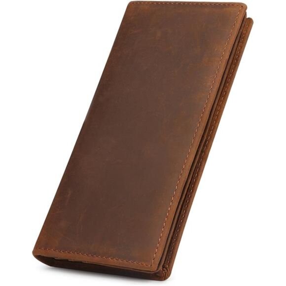 Men's Vintage Genuine Leather Long Wallet for Checkbook Credit Cards